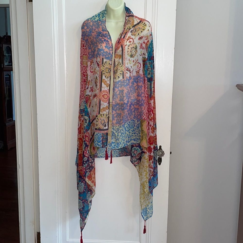 Large multi pattern & multi colored polyester scarf/wrap‎